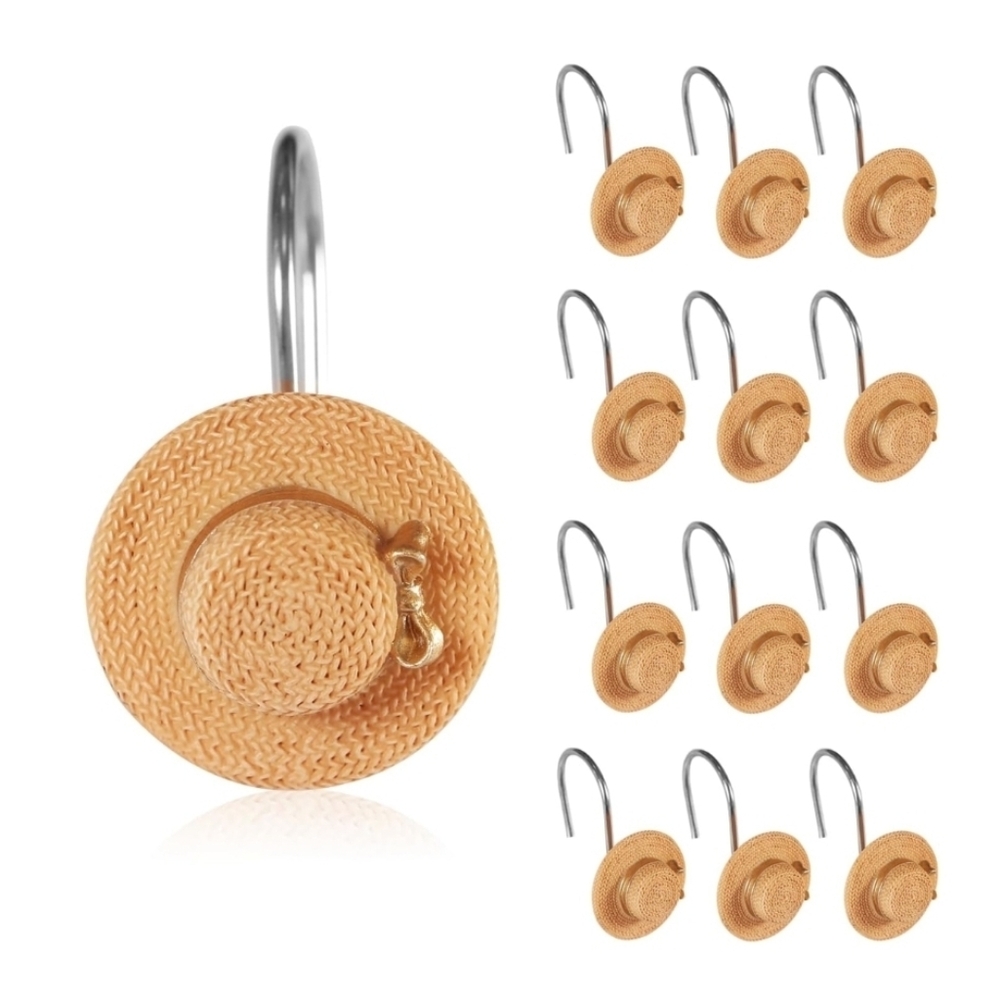 Shower Curtain Hooks Bathroom Decor - Straw Hat Shower Curtain Hooks.